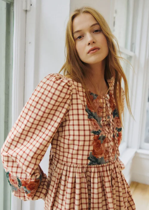 Robe Dakila - Sézane x SEA NY - Broderie Placée Terre Fond À Carreaux — image 3