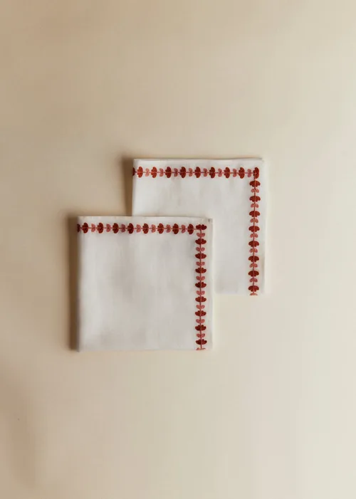 Set de 2 serviettes brodées - Liseré floral - Blush et Caramel — image 5