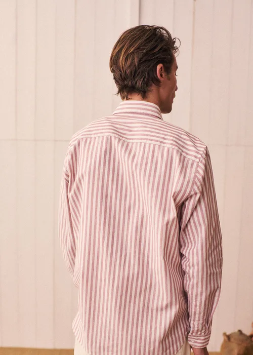 Chemise Charlie Coton Lin - Rayures Rose Ancien / Blanc — image 4