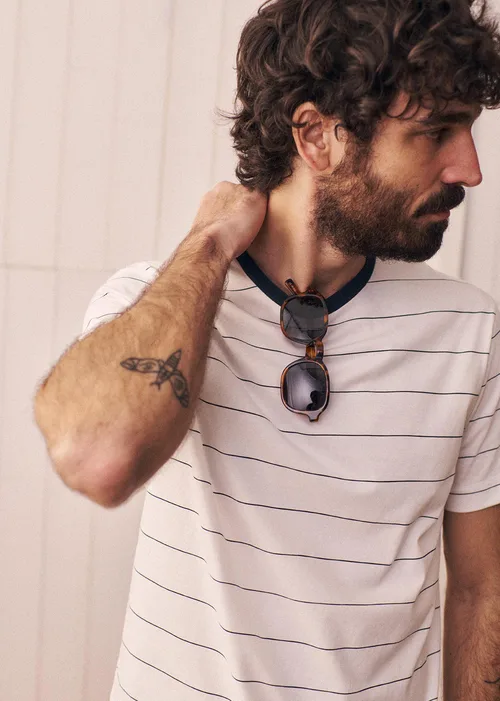 T-Shirt Samy - Blanc Rayures Fines Noires — image 4