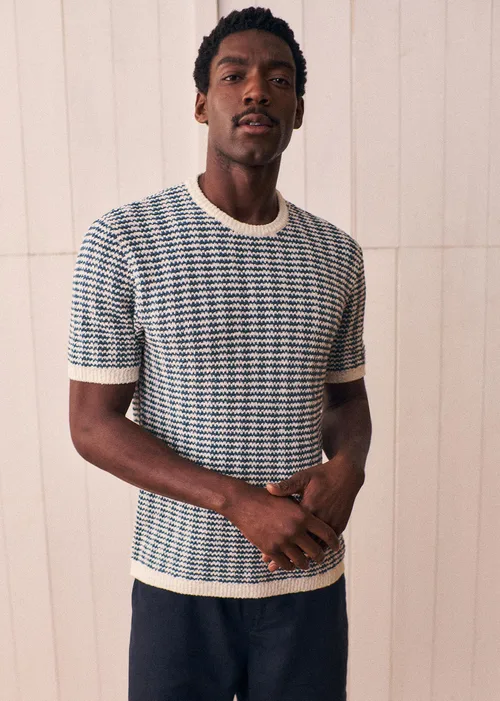 T-Shirt Maille Lucky - Écru Rayures Bleu acier — image 7