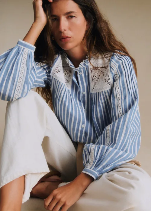 Blouse Kajasa - Rayures Bleu Brodé — image 4