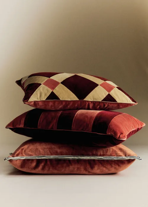 Coussin Velours Patchwork - Petit modèle - Terre de Sienne et Beige — image 3