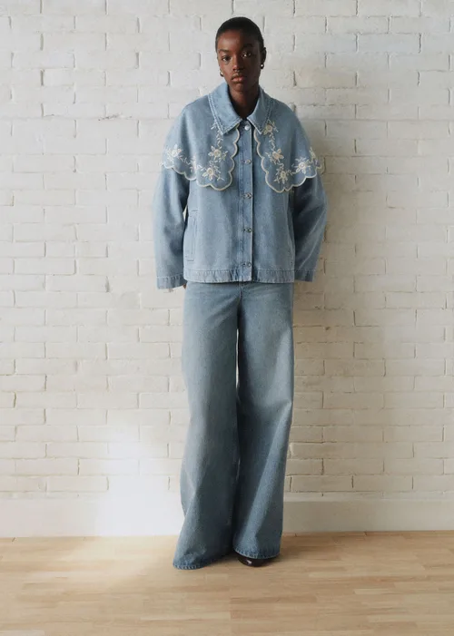 Veste Josephy - Sézane x SEA NY - Broderie Placée Crème Fond Bleu Denim — image 5