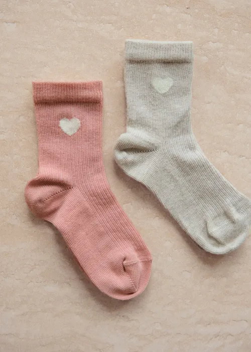 Lot de 2 chaussettes Coeurs - Rose Coeur / Beige Chiné Coeur — image 4