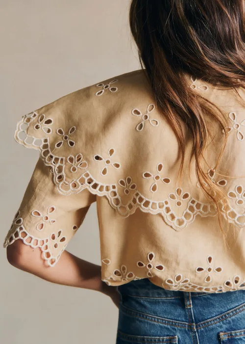 Chemise Sorella - Broderie Contrastée Ecru Fond Beige — image 3