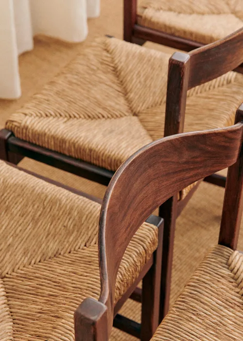 Lot de 4 chaises italiennes années 1970 - Noyer et rotin