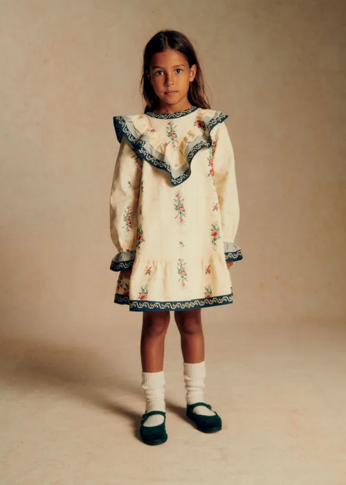 Robe Francyna - Petit Sézane x Baziszt - Patchwork Bico Ecru Bleu