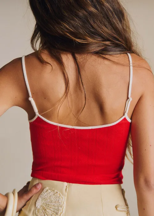 Top Jina - Pointelle Rouge Détails Crème — image 3