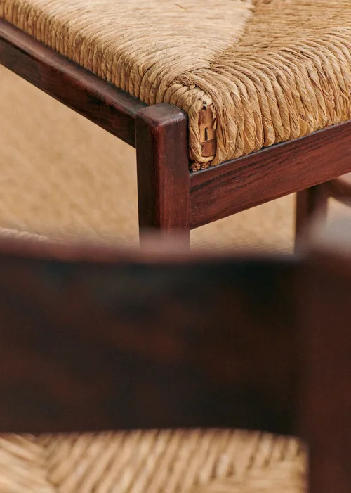 Lot de 4 chaises italiennes années 1970 - Noyer et rotin — image 7