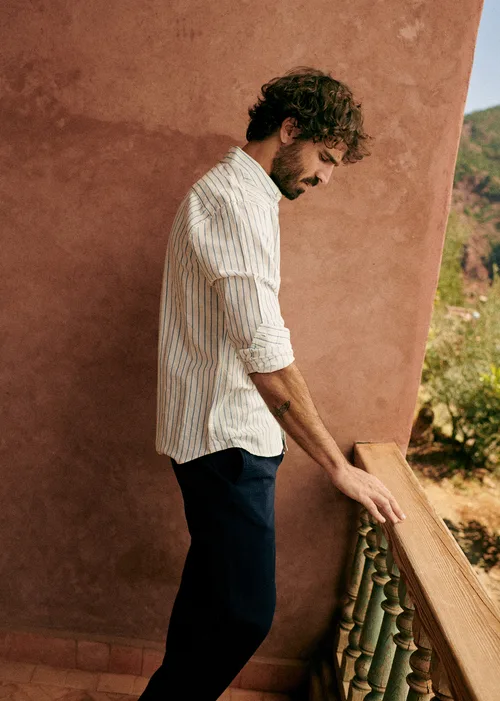 Chemise Charlie Coton Lin - Blanc Rayures Bleues — image 3