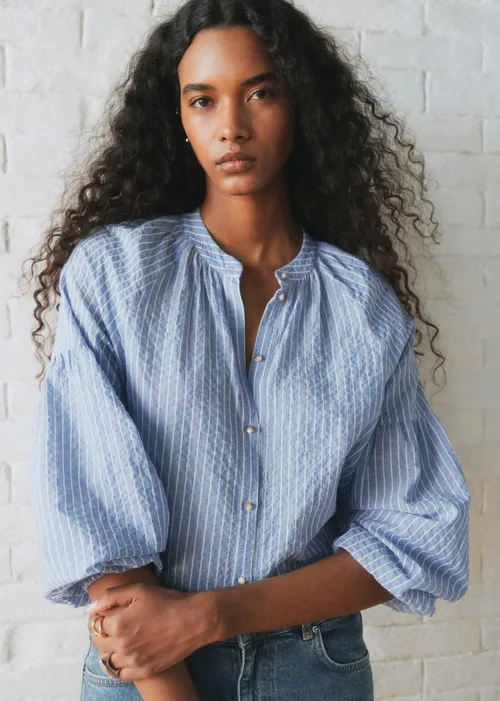 Chemise Nerissa - Rayures Bleu Ciel et Écru — image 3