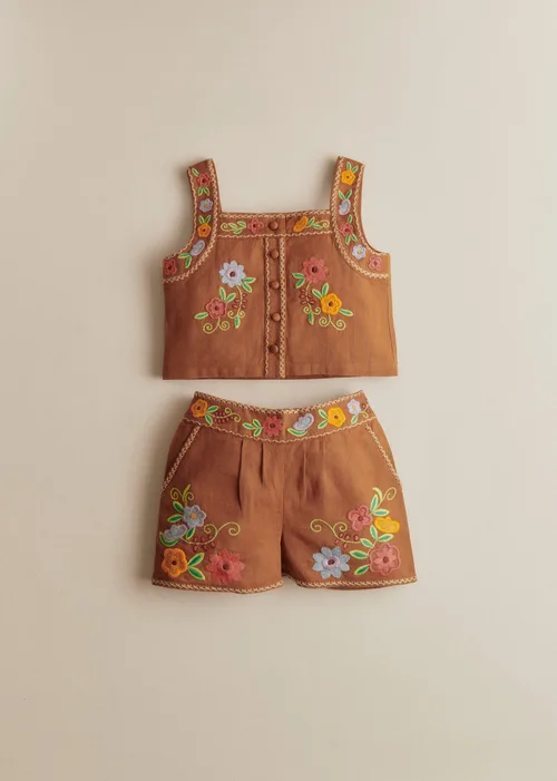 Top Paloma - Broderie Contrastée Fond Marron