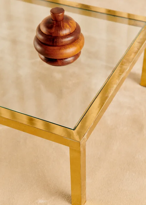 Table basse structure laiton et plateau en verre vintage - Laiton — image 4