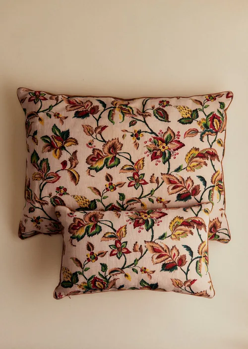 Coussin vintage velours caramel - Petit modèle - Imprimé Feuillages d'Automne — image 3