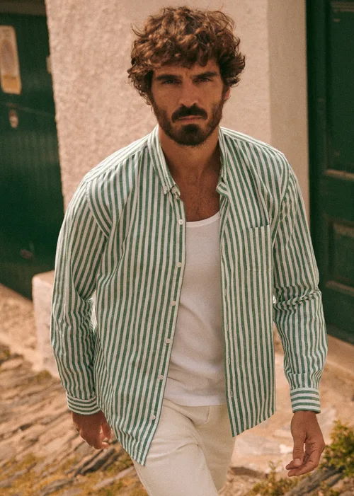 Chemise Charlie Coton Lin - Rayures Blanc / Vert — image 5