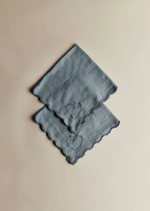 Set de 2 serviettes brodées - Coeur Bleu — image 2