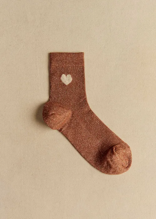 Coffret de 3 chaussettes lurex coeur - Brun Kaki Doré — image 6