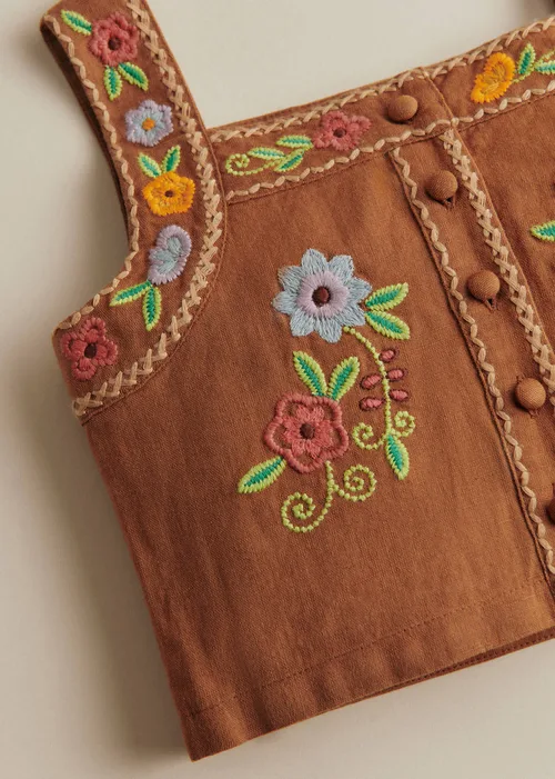 Top Paloma - Broderie Contrastée Fond Marron — image 4