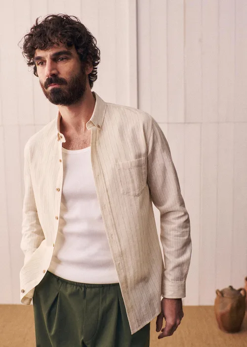 Chemise Charlie - Écru Rayures Beiges — image 5
