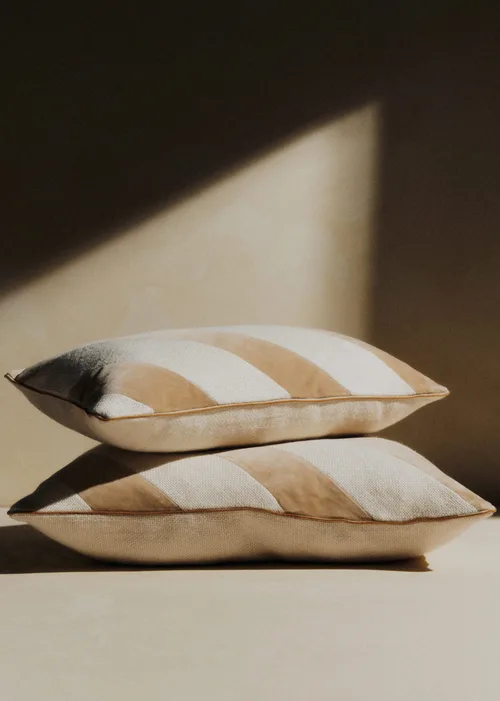 Coussin Toile Lin et Velours - Grand modèle - Beige — image 5