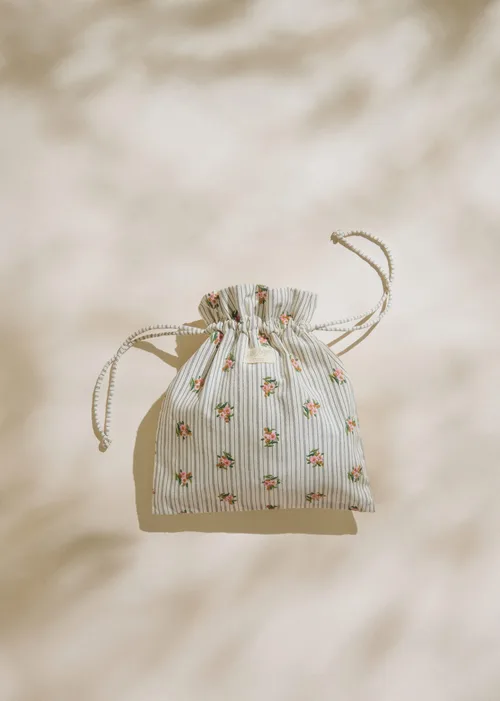 Grand pochon - Rayures Broderie Fleurs