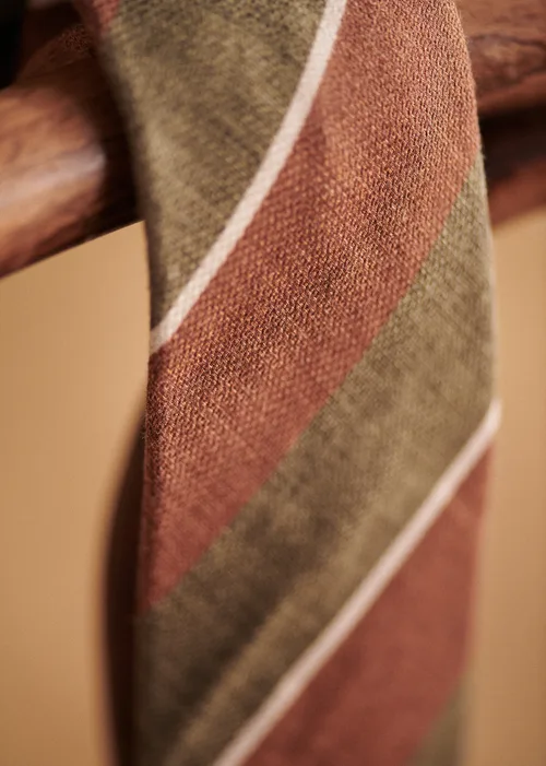 Cravate Fletcher - Rayures Kaki Marron Blanc — image 4