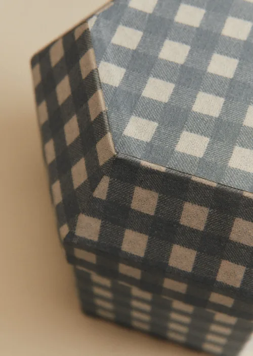 Boîte rangement octogonale - Carreaux Bleu et Ecru — image 2