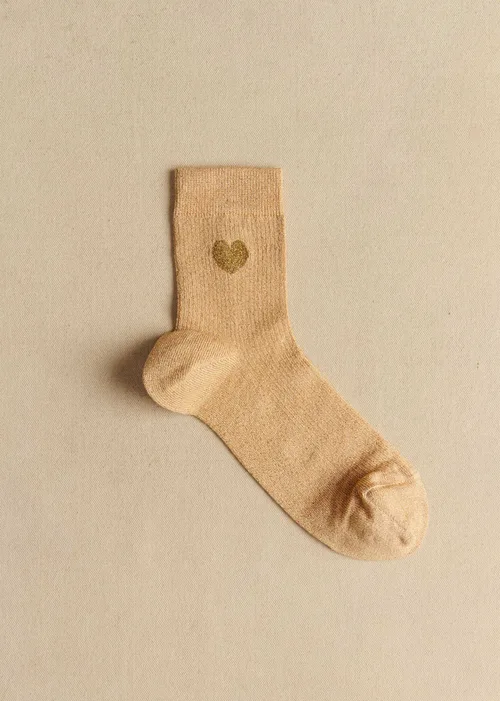 Coffret de 3 chaussettes lurex coeur - Brun Kaki Doré — image 4