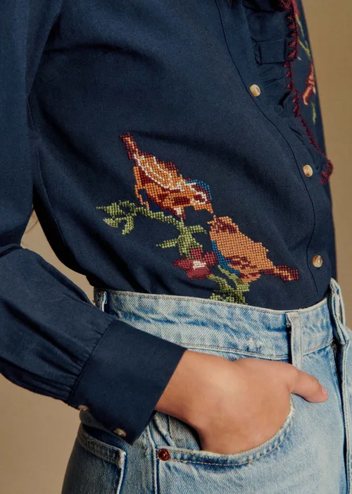 Chemise Chlo - Sézane x Baziszt - Oiseau Multico Fond Marine — image 3
