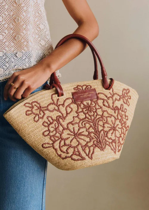 Panier Justine - Raphia Broderie Fleurs Terracotta — image 3