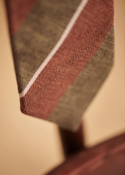 Cravate Fletcher - Rayures Kaki Marron Blanc — image 3