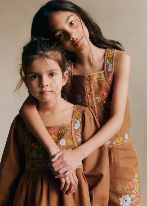 Robe Lisha - Broderie Contrastée Fond Marron — image 5