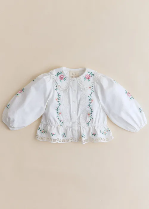 Chemise Henria - Sézane x SEA NY - Broderie Contrastée Mini Multico Fond Écru