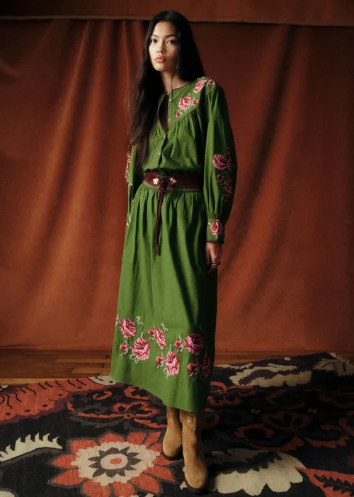 Chemise Orla - Sézane x Baziszt - Fleurs Multico Fond Vert Bambou — image 3