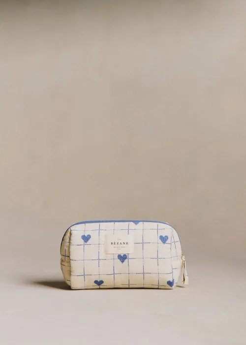 Broderie Coeurs Bleu Vintage