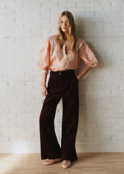 Chemise Orla - Sézane x SEA NY - Broderie Contrastée Écru Fond Rose Pastel — image 4