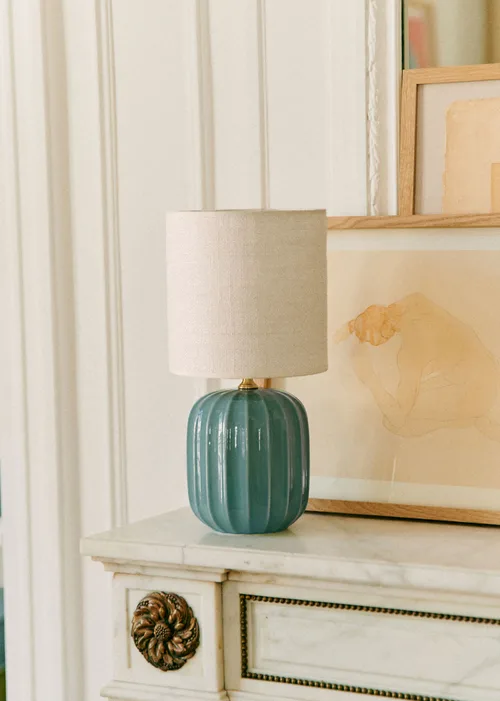 Lampe Traviata petit modèle - Lagon - Abat-jour Dolce - Jute Écru — image 3