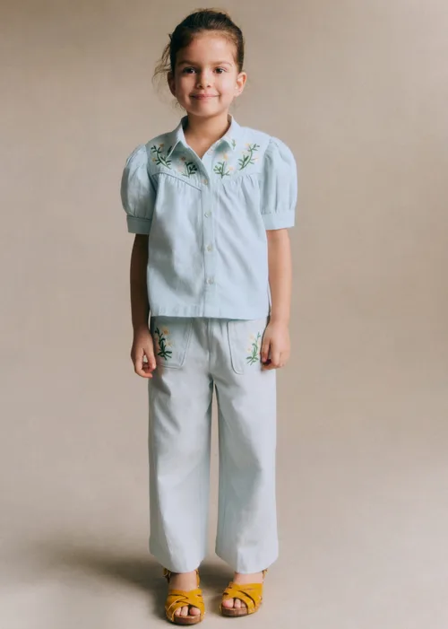 Chemise Augusta - Broderie Contrastée Marguerite Fond Bleu Ciel — image 3