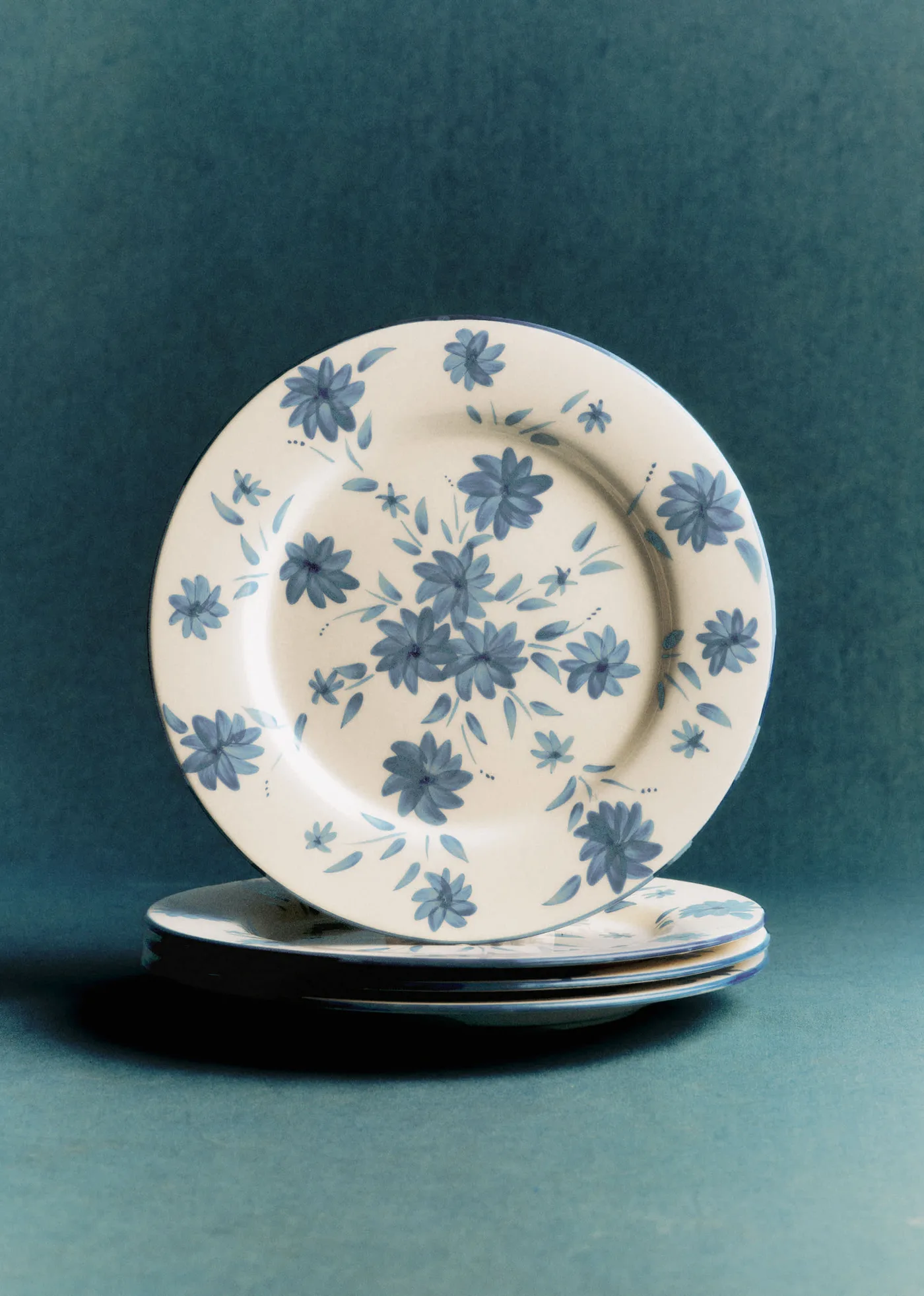 Set de 4 assiettes plates - Fleurs de Jardin - Bleu Vintage