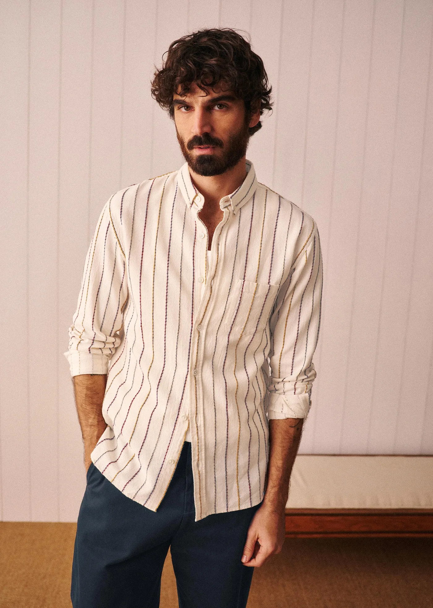 Chemise Charlie Texturée - Écru Rayures Multico