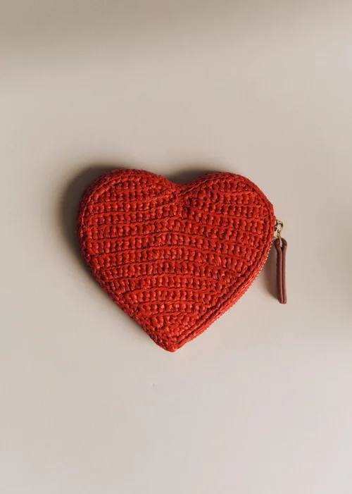 Porte-monnaie Coeur - Raphia Rouge