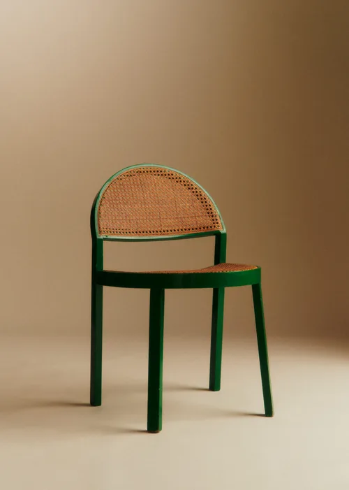Chaise modèle Pluto en bois laqué vert années 70 - Bois laqué et cannage — image 4