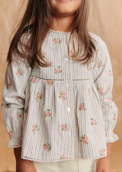 Blouse Adèle - Rayures Broderies Fleurs — image 3