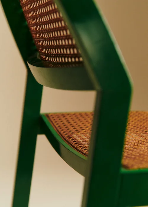 Chaise modèle Pluto en bois laqué vert années 70 - Bois laqué et cannage — image 3