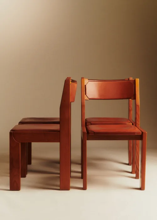 Lot de 4 chaises Luigi Gorgoni par Roche Bobois années 70 - Orme et Cuir