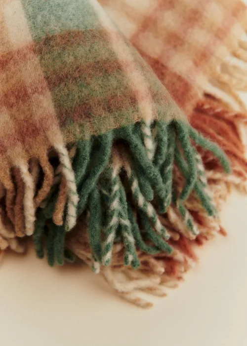 Plaid en mohair - Quadrillage sauge et caramel — image 3