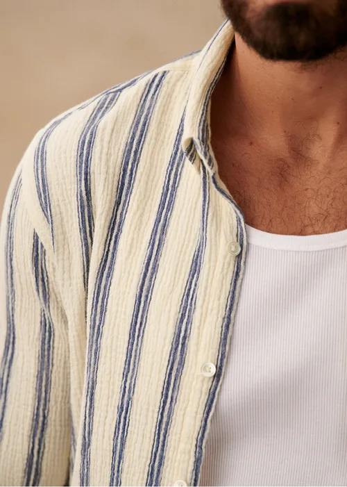 Chemise Charlie Coton Léger - Écru Rayures Bleues — image 4