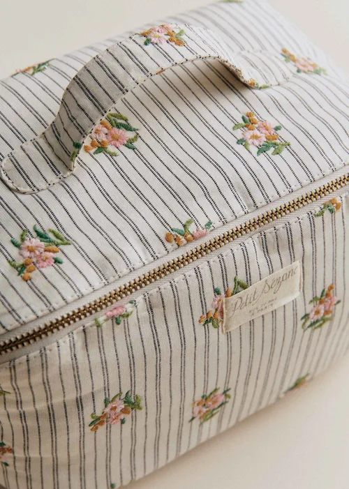 Maxi trousse de toilette - Rayures Broderie Fleurs — image 3