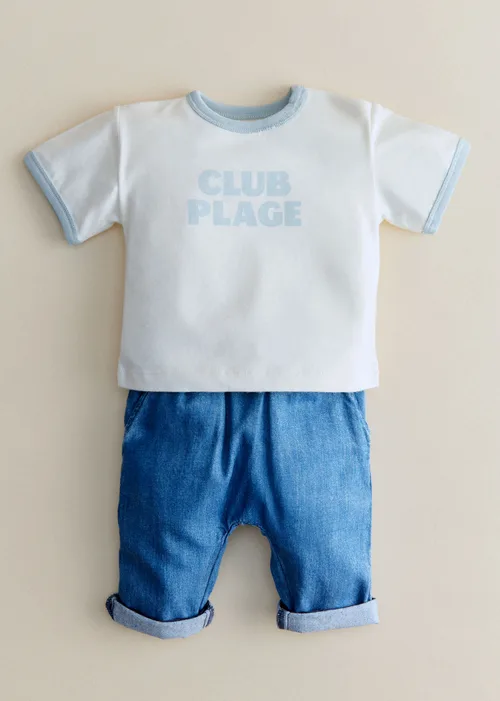 T-Shirt Club Plage - Ecru / Bleu ciel — image 4